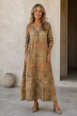 Cotton Blend Printed Shirt Dress - Yellow