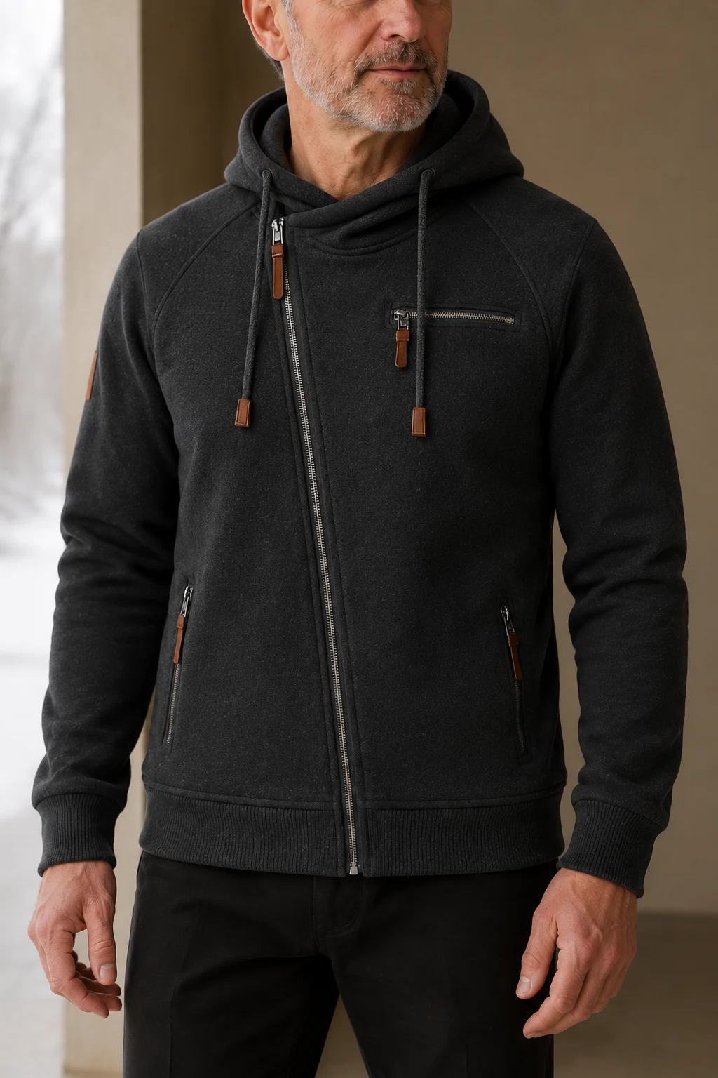 Cotton Blend Zip Up Hoodie - close-up