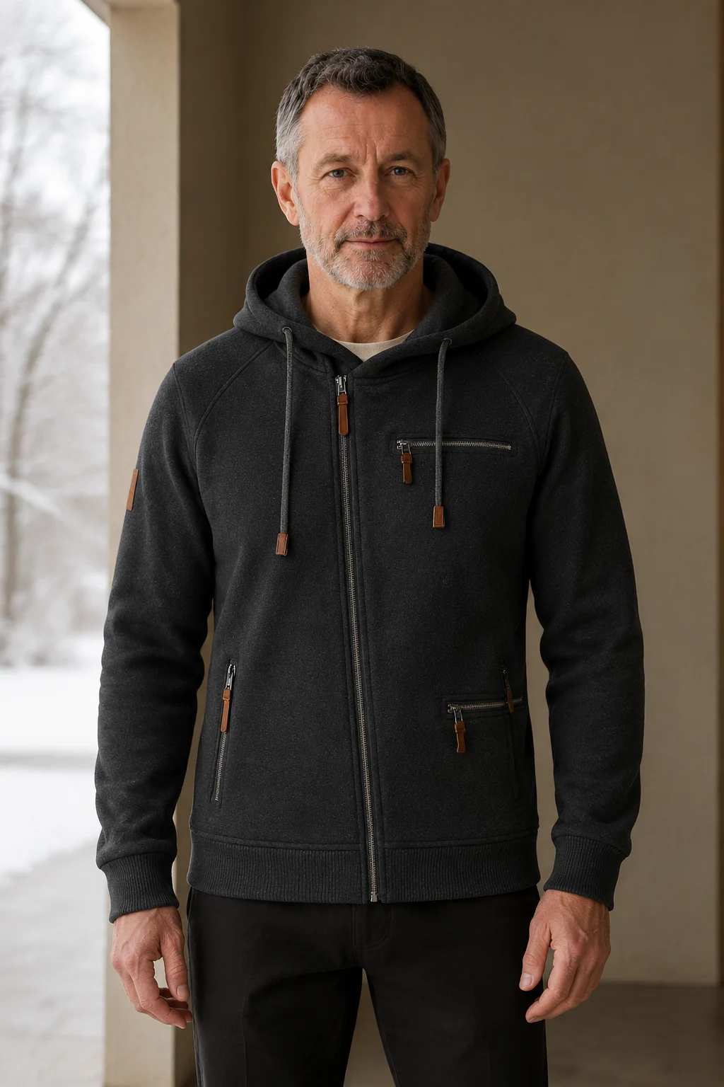 Cotton Blend Zip Up Hoodie - hero closed