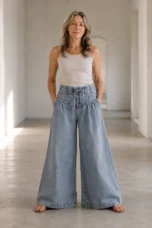 Cotton Chambray Wide Leg Pants