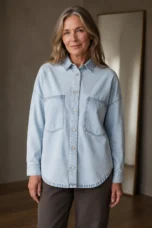 Cotton denim shirt jacket closed
