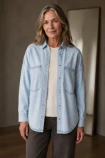 Cotton denim shirt jacket open