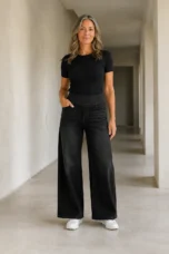 Cotton Denim Wide Leg Jeans