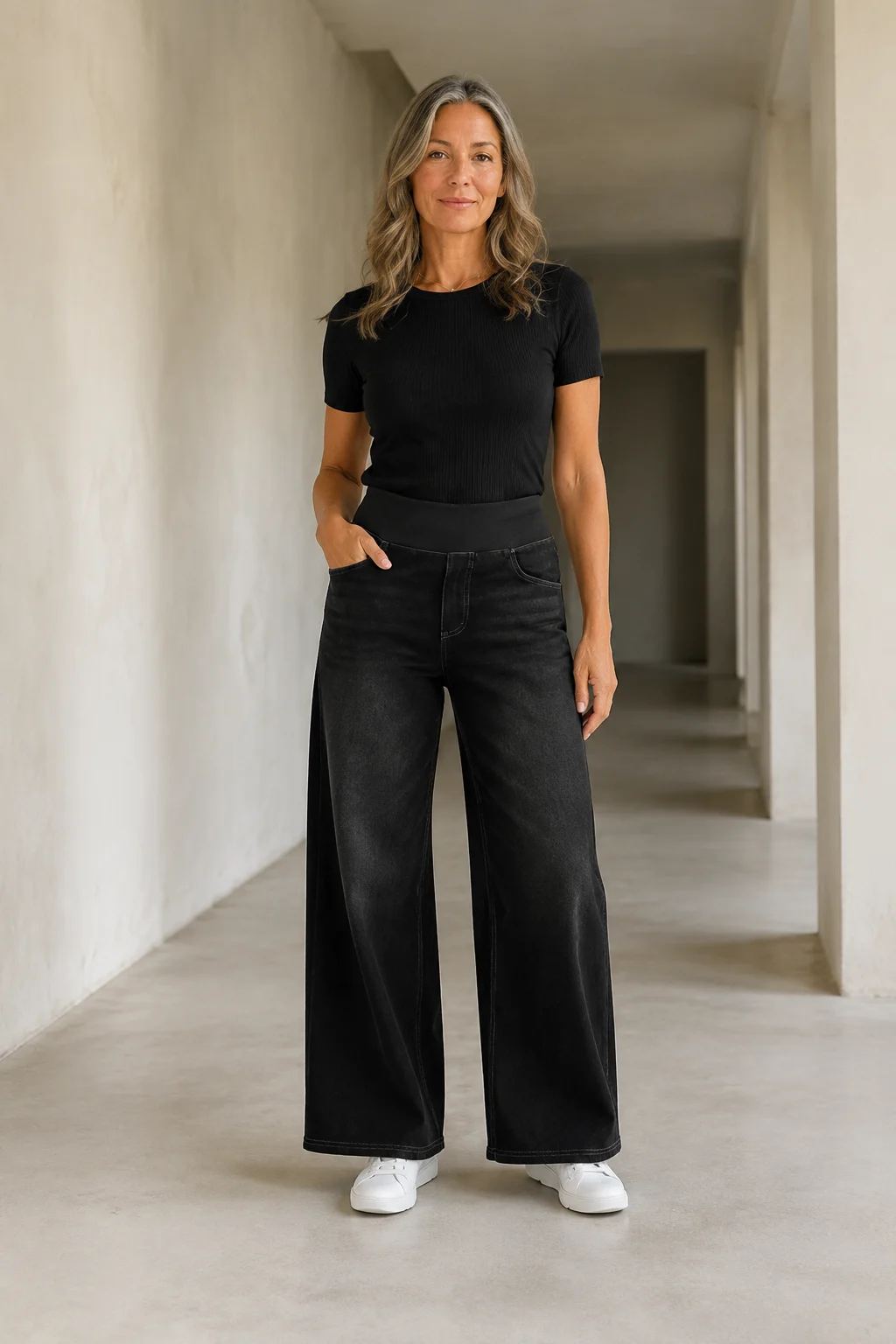 Cotton Denim Wide Leg Jeans