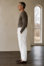 Cotton linen drawstring trousers White side view