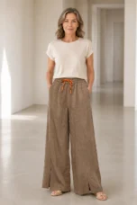 Cotton Linen Drawstring Wide Leg Pants