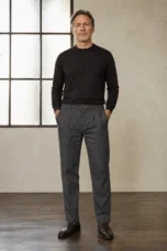 Dark grey tapered ankle trousers front hero