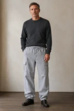 Grey cotton multi pocket cargo trousers front hero