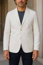 Cotton Single Breasted Notch Lapel Blazer - close-up