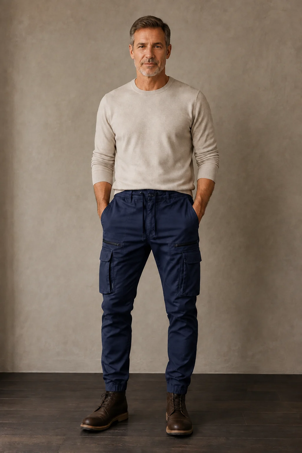 Navy slim fit cargo joggers front hero
