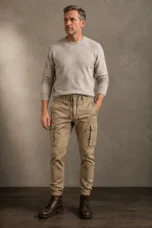 Olive slim fit cargo joggers front hero