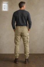 Cotton Utility Pocket Trousers in Olive – back view
