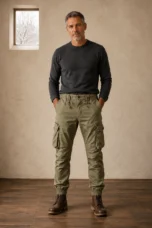 Cotton Utility Pocket Trousers in Army Green – front hero
