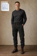 Cotton Utility Pocket Trousers in Black – front hero