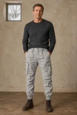 Cotton Utility Pocket Trousers in Light Grey – front hero