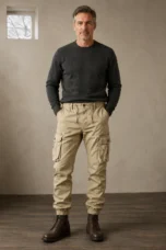 Cotton Utility Pocket Trousers in Olive – waist to hem