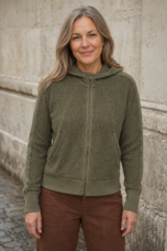 Cotton waffle knit zip hoodie closed