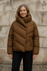 Cropped quilted down puffer jacket closed