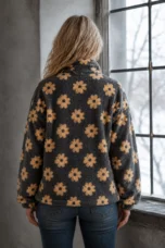 Dahlia | Floral Sherpa Fleece Half Zip - Yellow