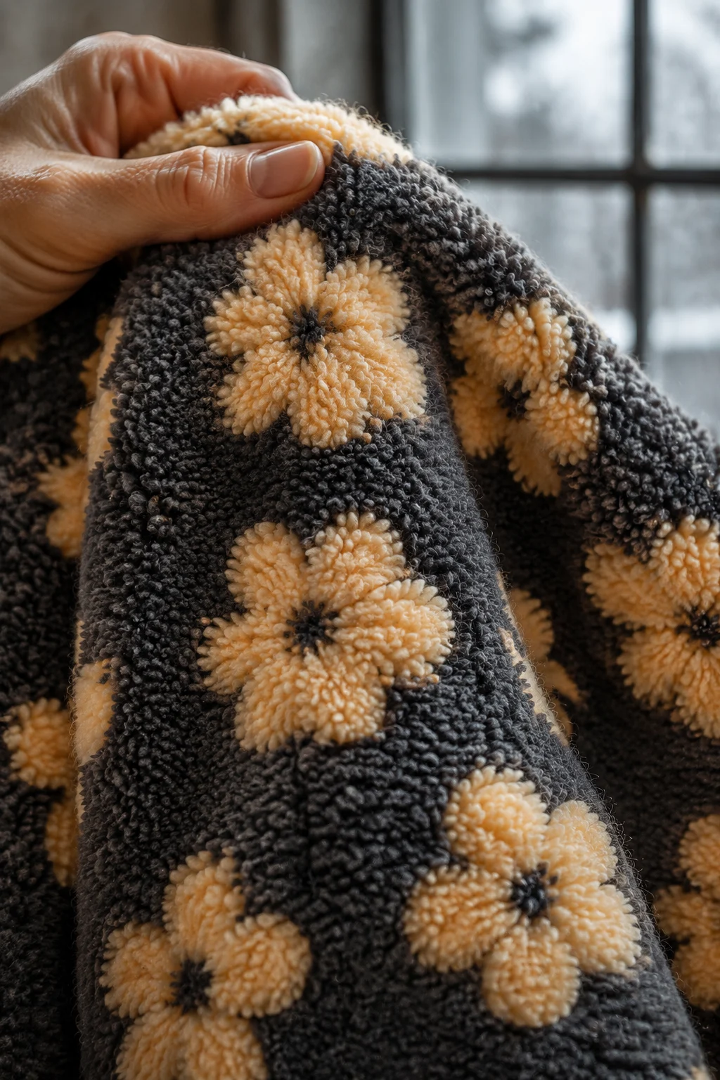 Dahlia | Floral Sherpa Fleece Half Zip - fabric close-up