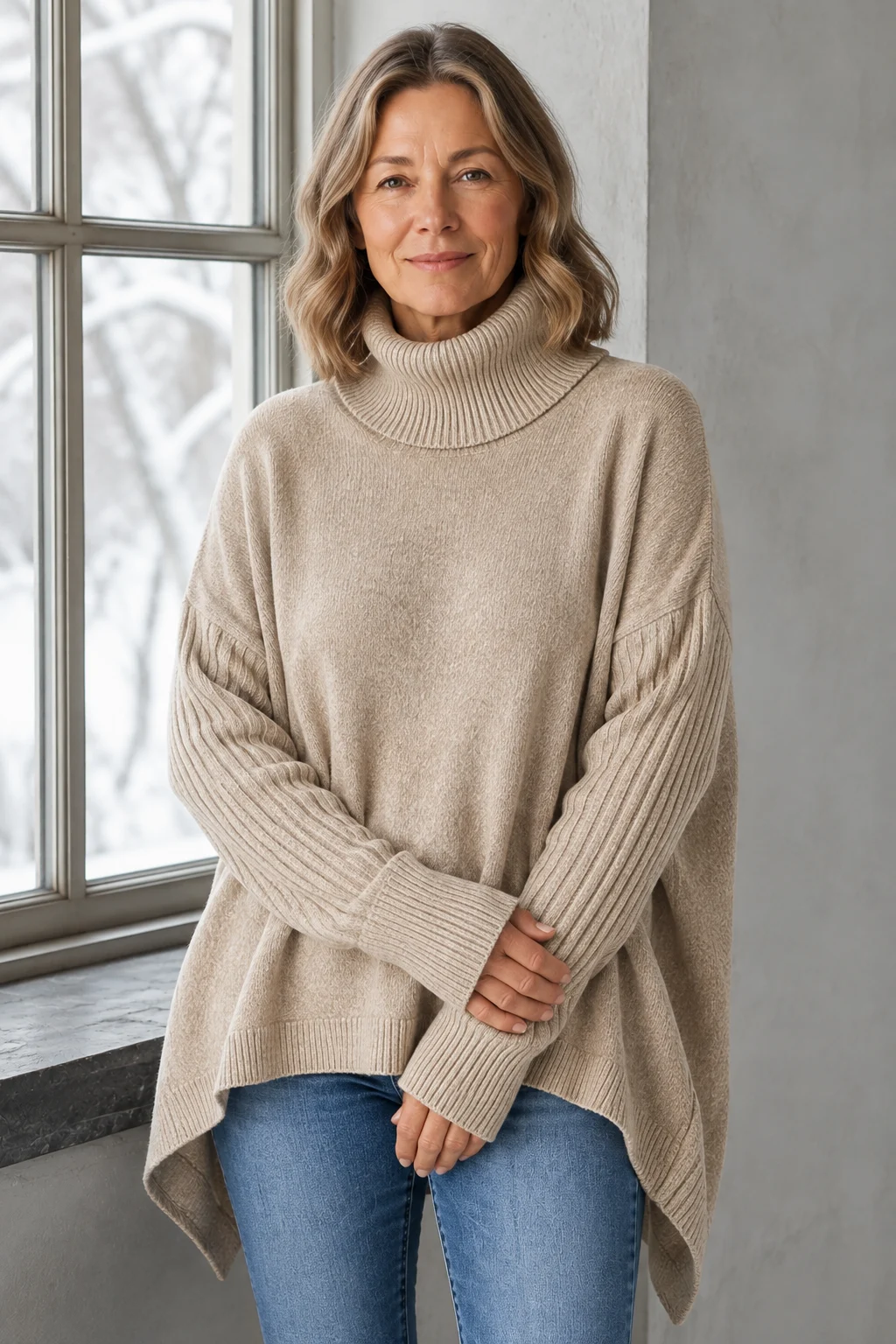 Deborah | Ribbed Turtleneck Sweater - Apricot