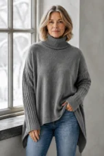 Deborah | Ribbed Turtleneck Sweater - Grey