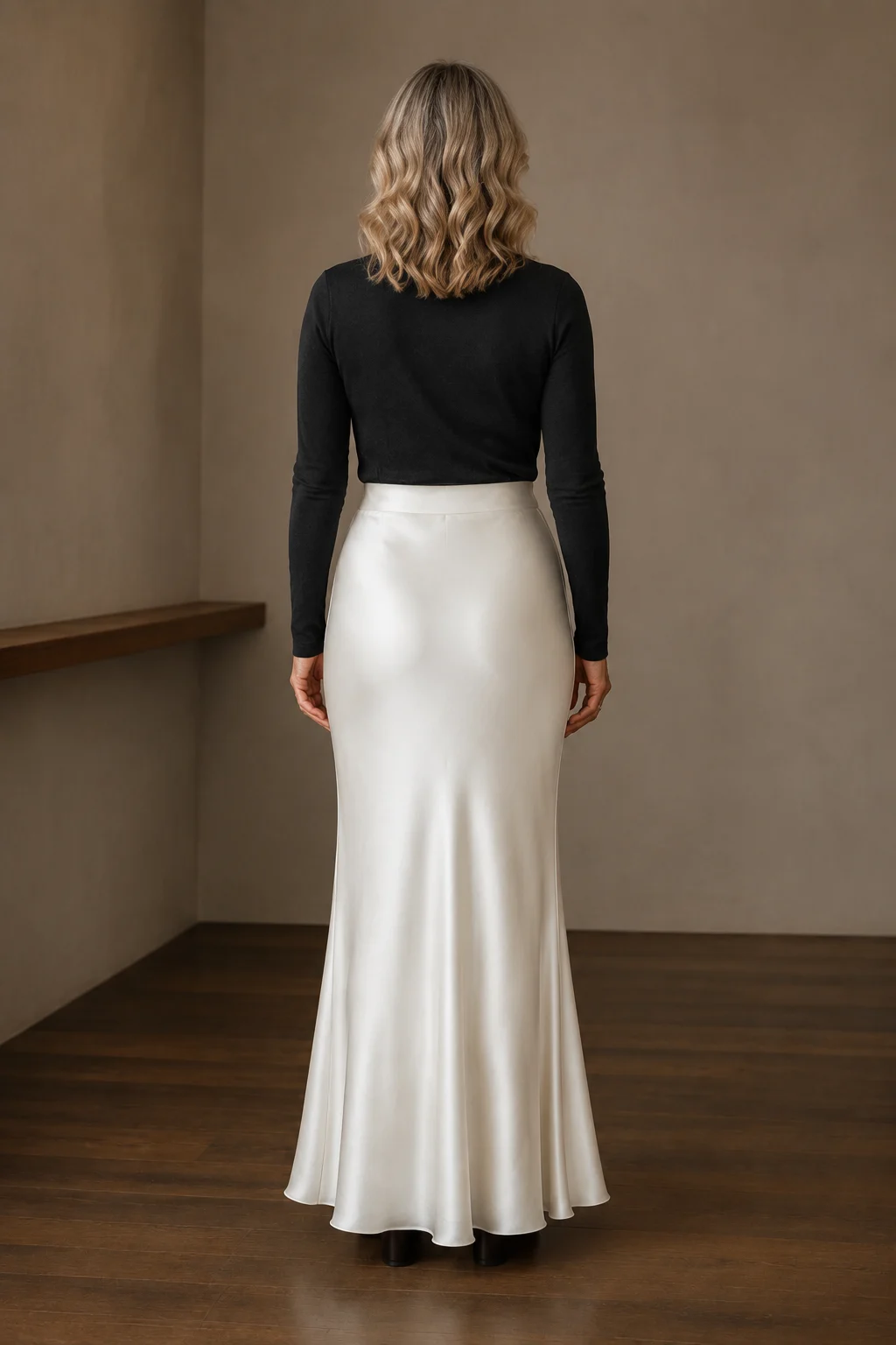 Deborah | Fishtail Hem Satin Maxi Skirt - White