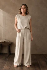 Donatienne | Tank and Wide Trouser Set - Natural Beige
