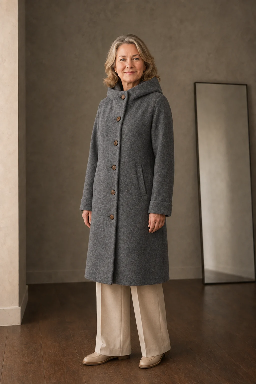 Dorothea | Cotton Blend Mid-Length Coat - Grey