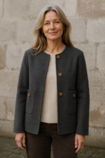 Double faced wool collarless coat open