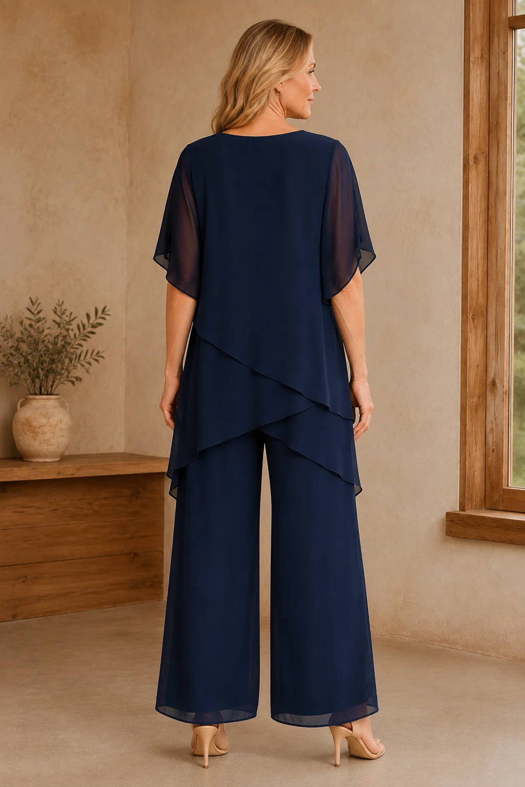 Draped Chiffon Palazzo Trouser Set - back view