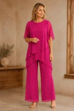 Draped Chiffon Palazzo Trouser Set - Pink