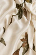 Leaf Print Tie Waist Wrap Dress - fabric close-up