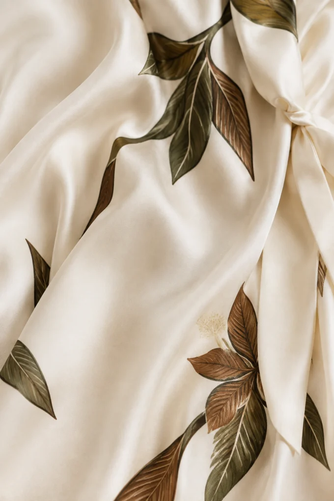 Leaf Print Tie Waist Wrap Dress - fabric close-up