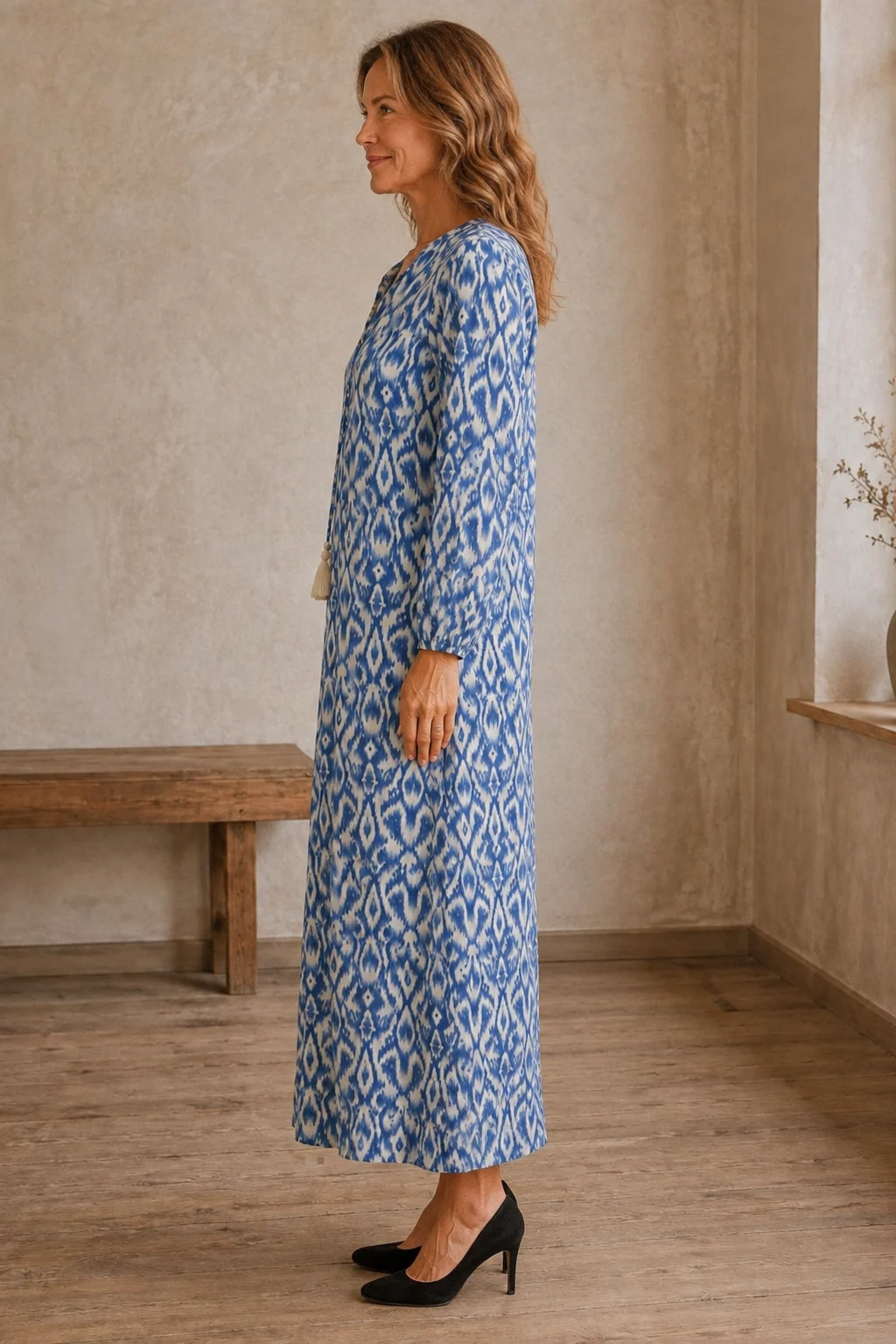 Long Sleeve Printed Maxi Dress - left side view
