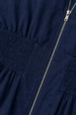 Zip Front Smocked Waist Midi Dress - fabric close-up