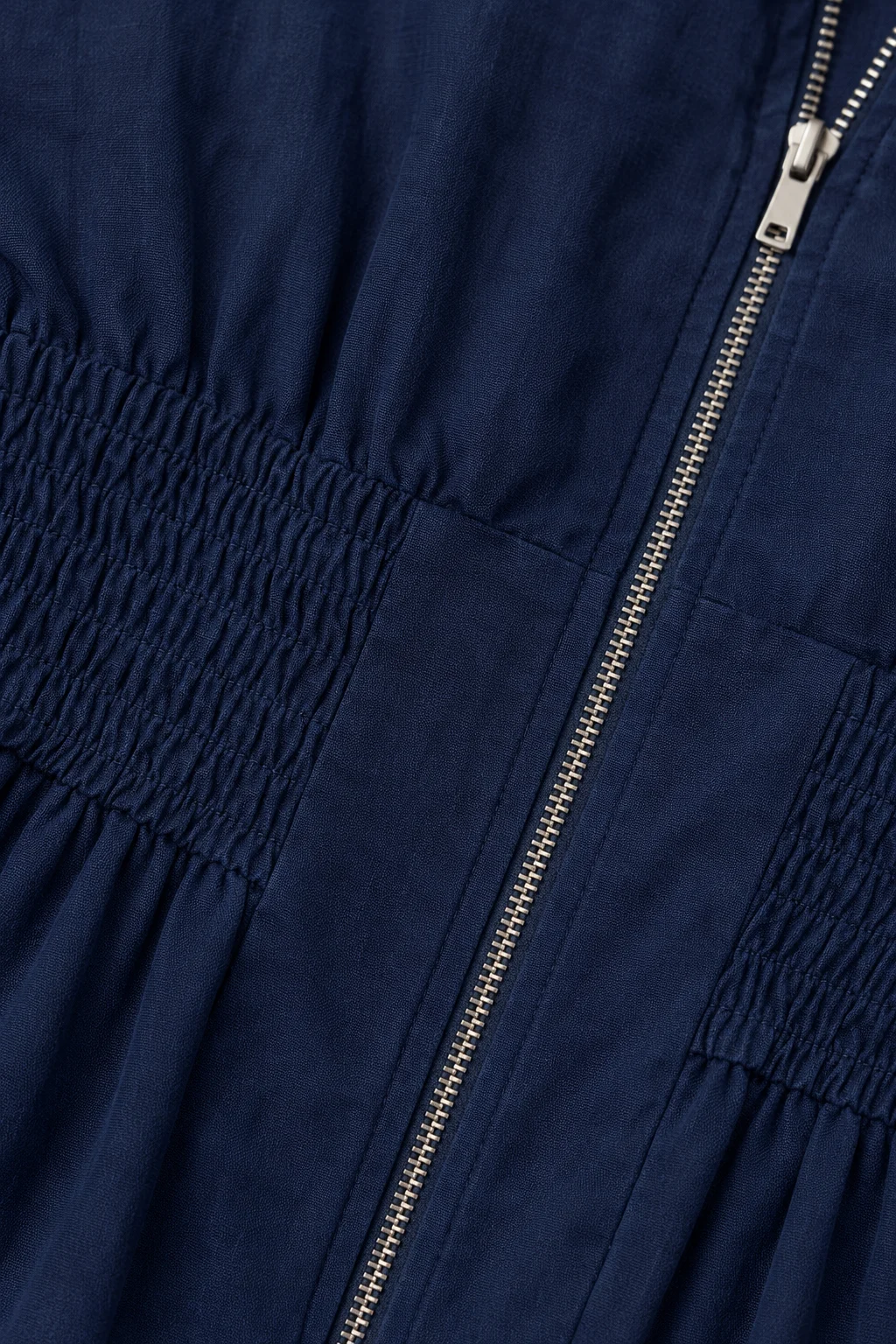 Zip Front Smocked Waist Midi Dress - fabric close-up