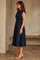 Zip Front Smocked Waist Midi Dress - left side view