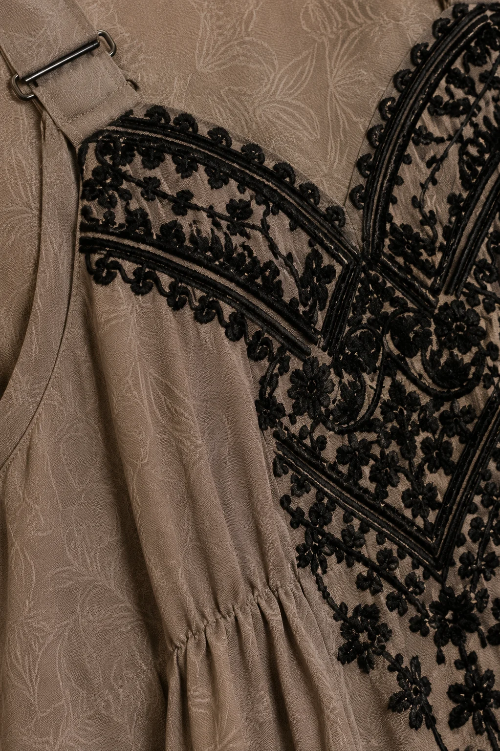 Embroidered Bodice Relaxed Jumpsuit - fabric close-up