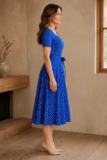 Polka Dot Bow Front Dress - left side view