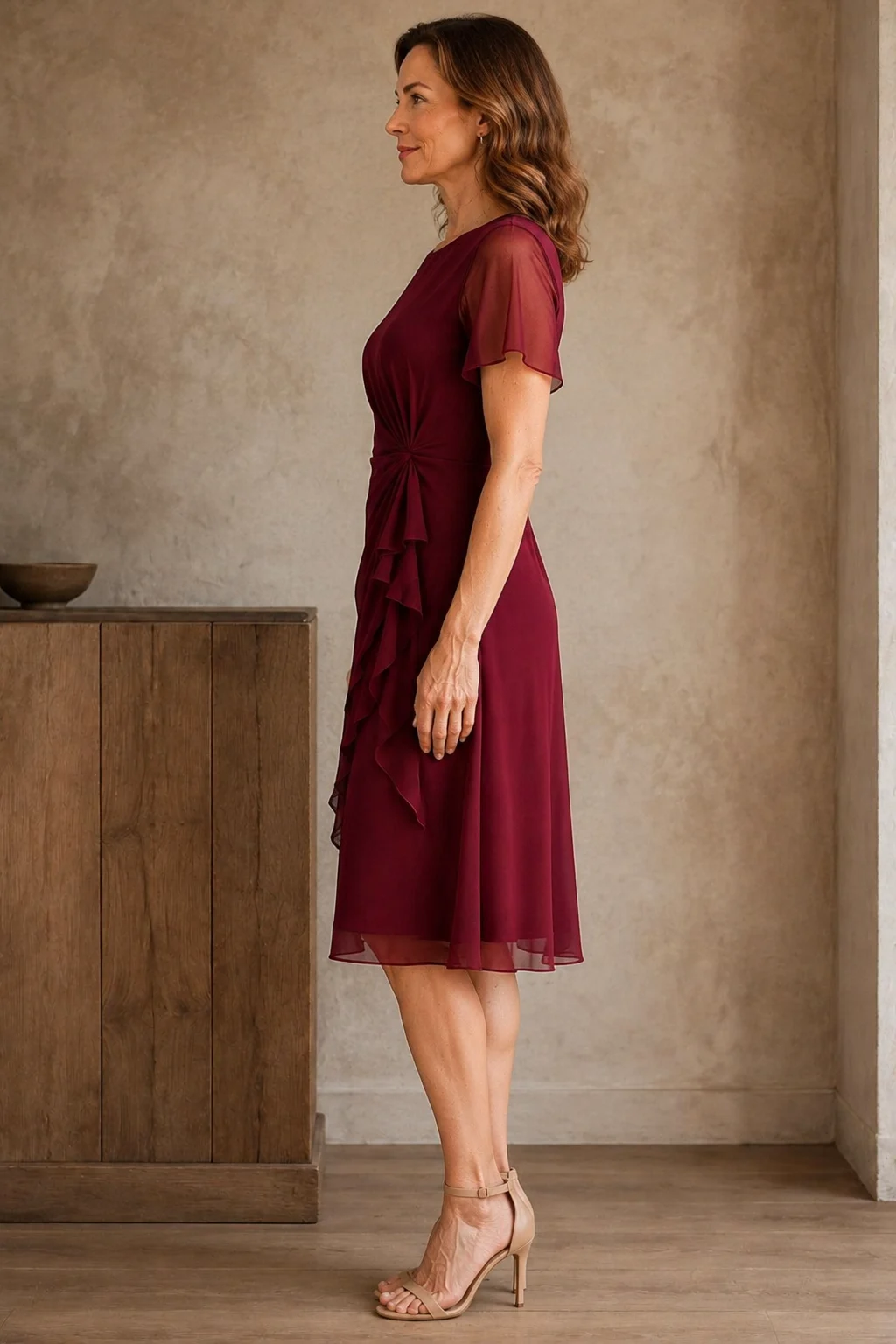 Gathered Waist Short Sleeve Dress - left side view