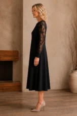 Lace Sleeve A-Line Dress - left side view
