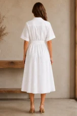 Button Front Waist Tie Midi Dress - back view