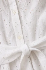 Button Front Waist Tie Midi Dress - fabric close-up