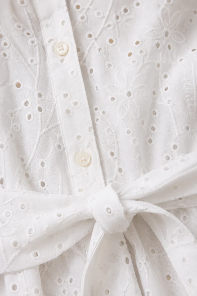 Button Front Waist Tie Midi Dress - fabric close-up