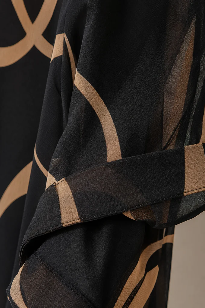 Abstract Print V Neck Dress - fabric close-up