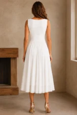 Draped Neck Pleated Midi Dress - back view