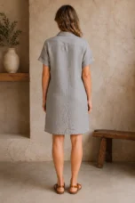 Washed Linen Shirt Dress - back view