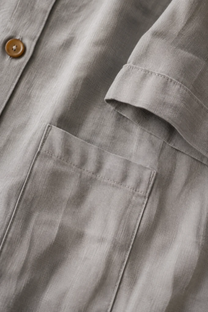 Washed Linen Shirt Dress - fabric close-up