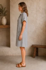 Washed Linen Shirt Dress - left side view